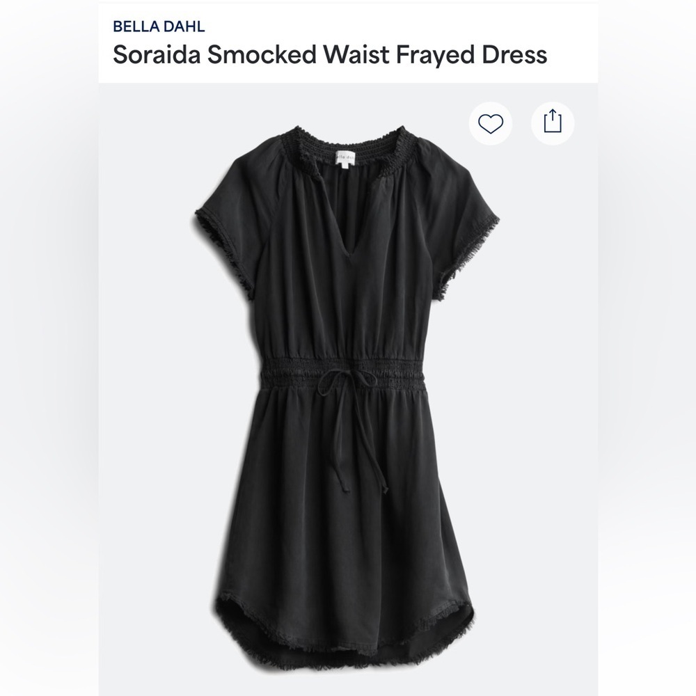 Bella Dahl Soraida smocked frayed black dress size medium.